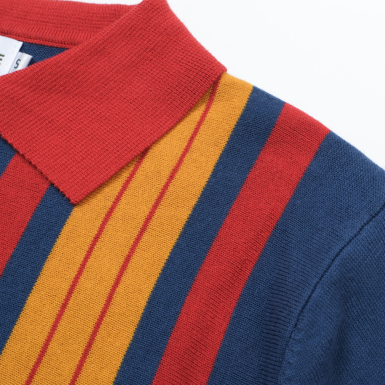 OXKNIT Men Vintage Clothing 1960s Mod Style Casual Stripe Blue & Yellow Knitted Retro Polo Shirt