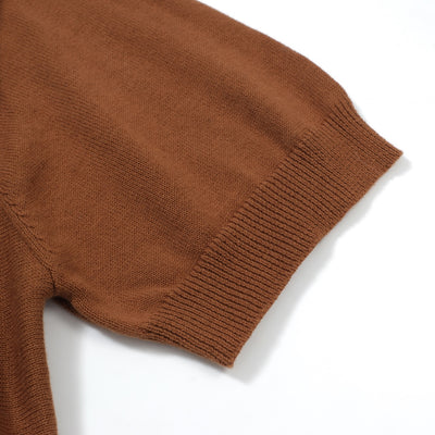 OXKNIT Men Vintage Clothing 1960s Mod Style Casual Stripe Brown Knitted Retro Polo Shirt