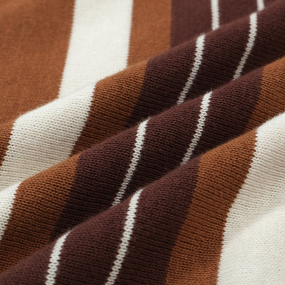 OXKNIT Men Vintage Clothing 1960s Mod Style Casual Stripe Brown Knitted Retro Polo Shirt