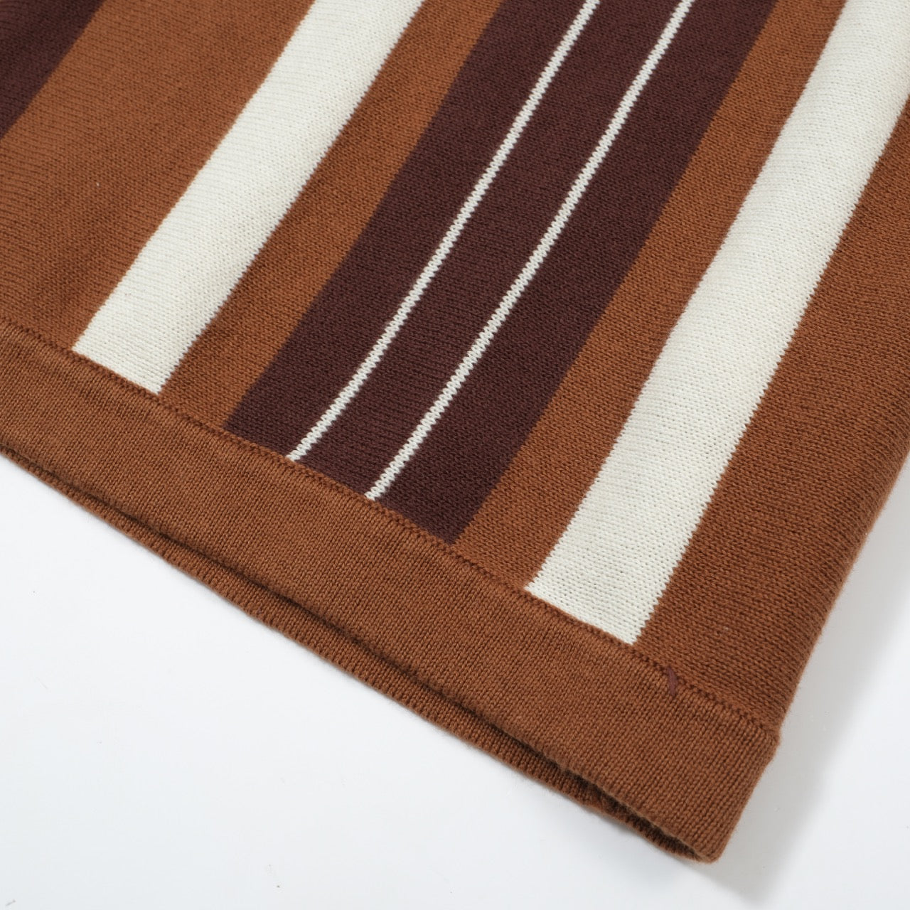 OXKNIT Men Vintage Clothing 1960s Mod Style Casual Stripe Brown Knitted Retro Polo Shirt