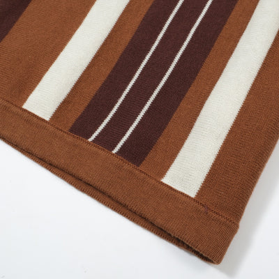 OXKNIT Men Vintage Clothing 1960s Mod Style Casual Stripe Brown Knitted Retro Polo Shirt