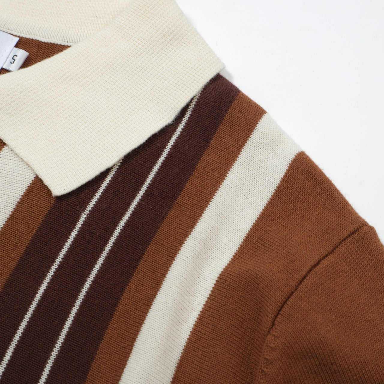 OXKNIT Men Vintage Clothing 1960s Mod Style Casual Stripe Brown Knitted Retro Polo Shirt