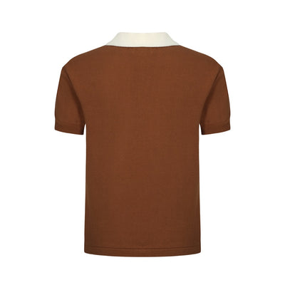 OXKNIT Men Vintage Clothing 1960s Mod Style Casual Stripe Brown Knitted Retro Polo Shirt