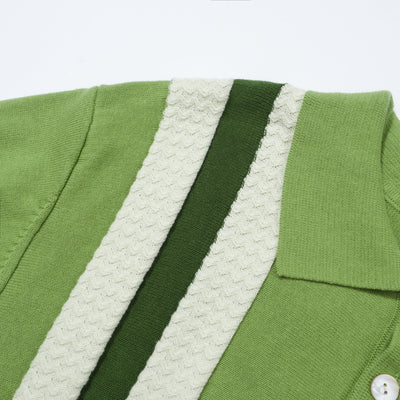 OXKNIT Men Vintage Clothing 1960s Mod Style Casual Stripe Green Knit Retro Polo
