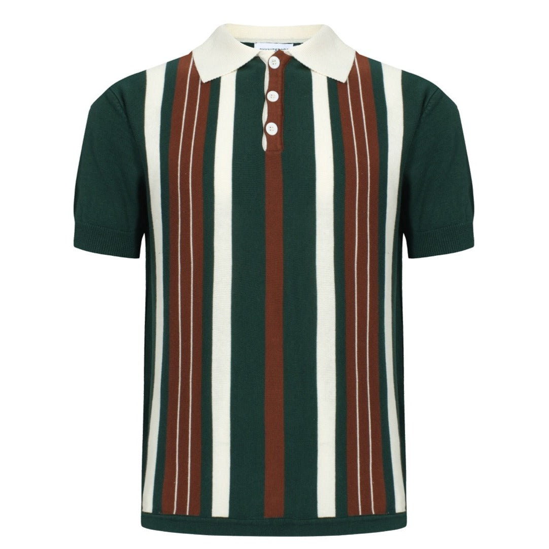 OXKNIT Men Vintage Clothing 1960s Mod Style Casual Stripe Green &Brown ...