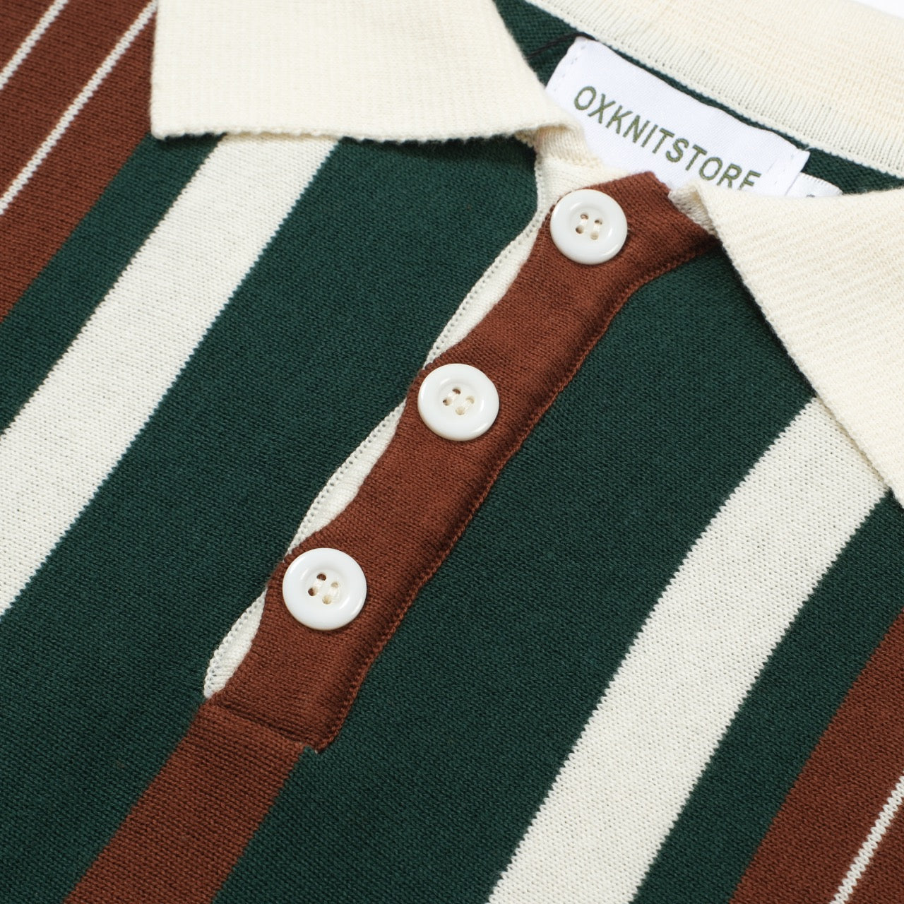 OXKNIT Men Vintage Clothing 1960s Mod Style Casual Stripe Green &Brown Knitted Retro Polo Shirt