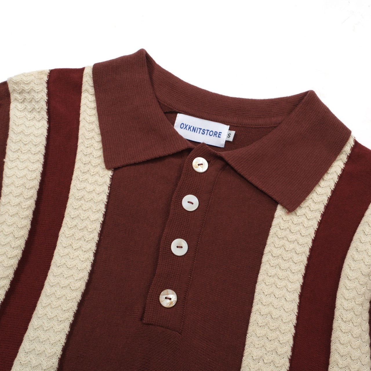 OXKNIT Men Vintage Clothing 1960s Mod Style Casual Stripe Knit Dark Brown Retro Polo