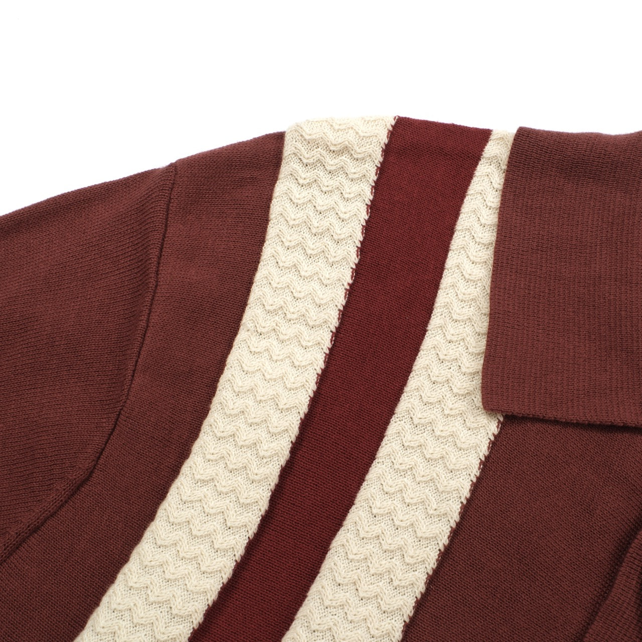 OXKNIT Men Vintage Clothing 1960s Mod Style Casual Stripe Knit Dark Brown Retro Polo