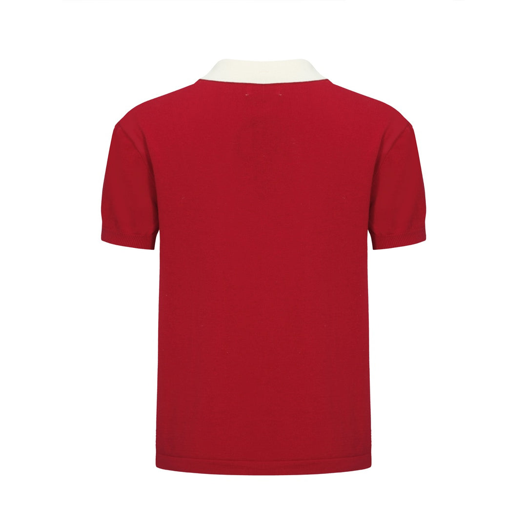 OXKNIT Men Vintage Clothing 1960s Mod Style Casual Stripe Wine Knitted Retro Polo Shirt