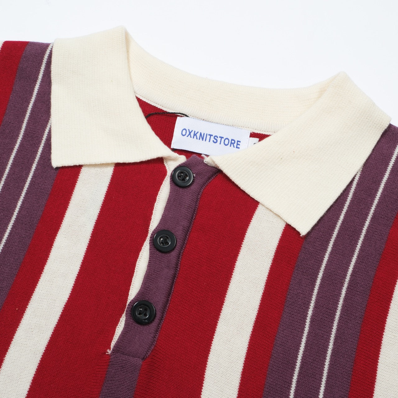 OXKNIT Men Vintage Clothing 1960s Mod Style Casual Stripe Wine Knitted Retro Polo Shirt