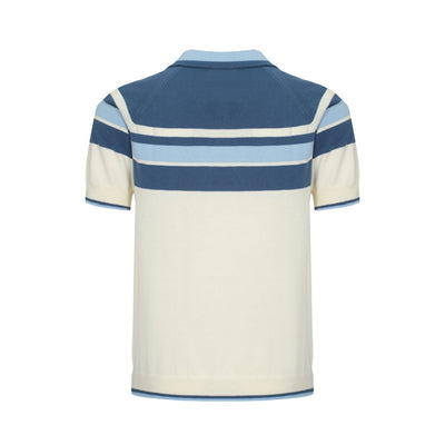 OXKNIT Men Vintage Clothing 1960s Mod Style Casual Stripe Zip Neck Blue Retro Polo Shirt