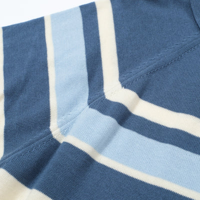 OXKNIT Men Vintage Clothing 1960s Mod Style Casual Stripe Zip Neck Blue Retro Polo Shirt