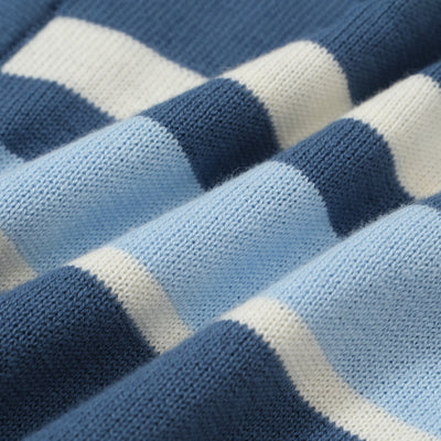 OXKNIT Men Vintage Clothing 1960s Mod Style Casual Stripe Zip Neck Blue Retro Polo Shirt