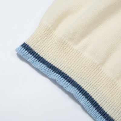 OXKNIT Men Vintage Clothing 1960s Mod Style Casual Stripe Zip Neck Blue Retro Polo Shirt