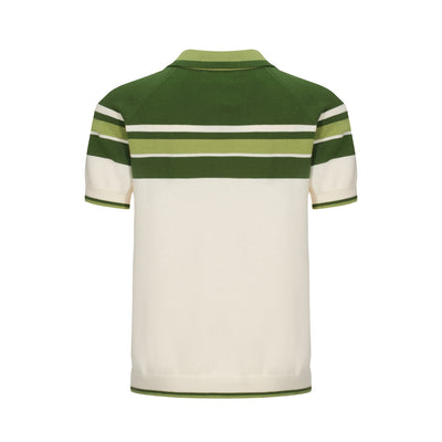 OXKNIT Men Vintage Clothing 1960s Mod Style Casual Stripe Zip Neck Green Retro Polo Shirt