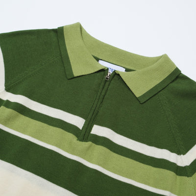 OXKNIT Men Vintage Clothing 1960s Mod Style Casual Stripe Zip Neck Green Retro Polo Shirt