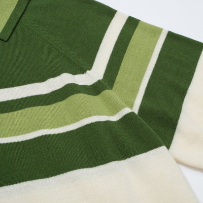 OXKNIT Men Vintage Clothing 1960s Mod Style Casual Stripe Zip Neck Green Retro Polo Shirt