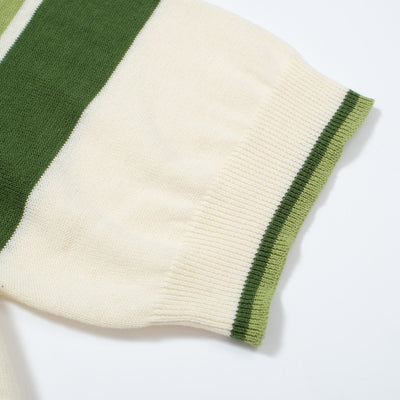OXKNIT Men Vintage Clothing 1960s Mod Style Casual Stripe Zip Neck Green Retro Polo Shirt