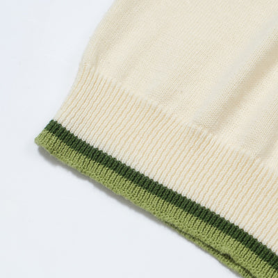 OXKNIT Men Vintage Clothing 1960s Mod Style Casual Stripe Zip Neck Green Retro Polo Shirt