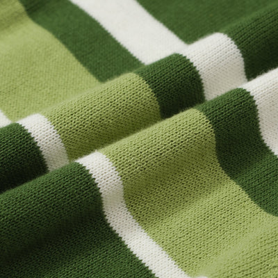 OXKNIT Men Vintage Clothing 1960s Mod Style Casual Stripe Zip Neck Green Retro Polo Shirt