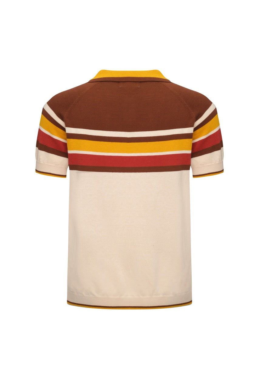 OXKNIT Men Vintage Clothing 1960s Mod Style Casual Stripe Zip Neck Retro Polo Shirt