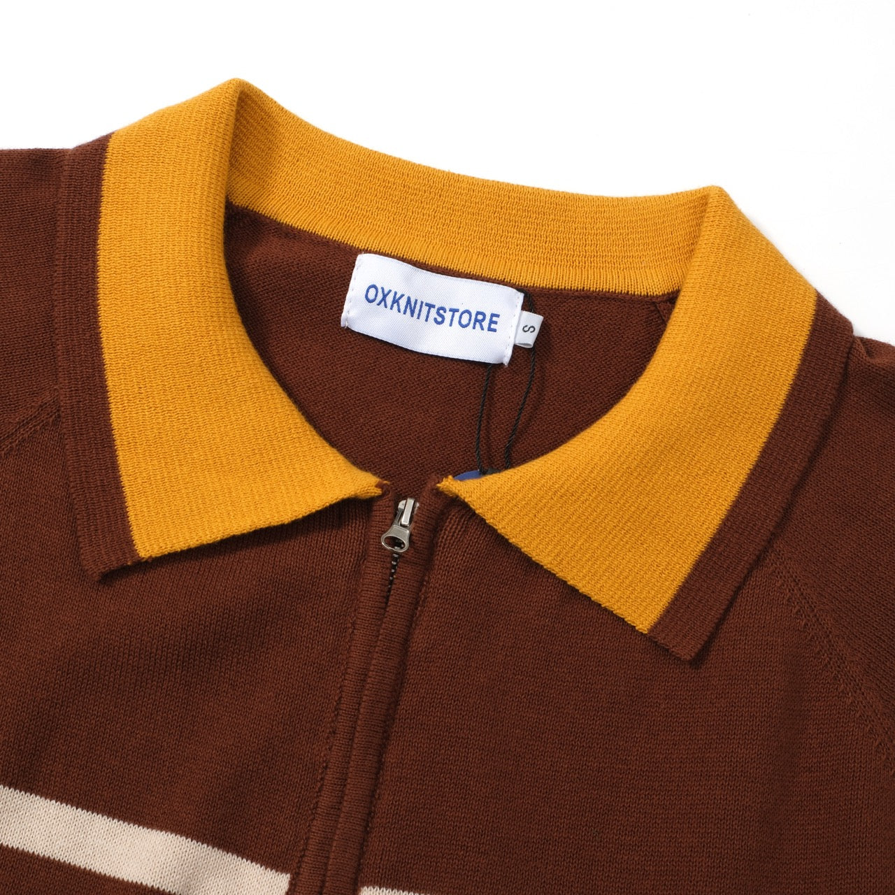 OXKNIT Men Vintage Clothing 1960s Mod Style Casual Stripe Zip Neck Retro Polo Shirt