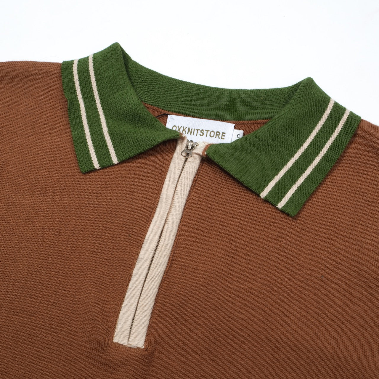 OXKNIT Men Vintage Clothing 1960s Mod Style Casual Style Brown Knit Retro Polo