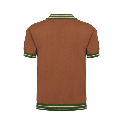 OXKNIT Men Vintage Clothing 1960s Mod Style Casual Style Brown Knit Retro Polo