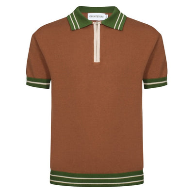 OXKNIT Men Vintage Clothing 1960s Mod Style Casual Style Brown Knit Retro Polo