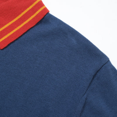 OXKNIT Men Vintage Clothing 1960s Mod Style Casual Style Dark Blue Knit Retro Polo