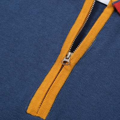OXKNIT Men Vintage Clothing 1960s Mod Style Casual Style Dark Blue Knit Retro Polo