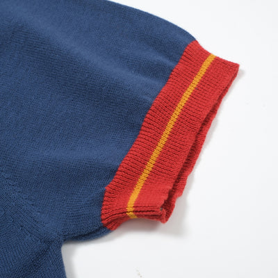 OXKNIT Men Vintage Clothing 1960s Mod Style Casual Style Dark Blue Knit Retro Polo