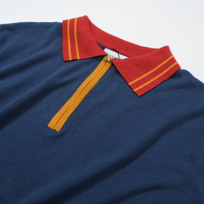 OXKNIT Men Vintage Clothing 1960s Mod Style Casual Style Dark Blue Knit Retro Polo