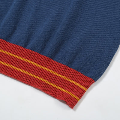 OXKNIT Men Vintage Clothing 1960s Mod Style Casual Style Dark Blue Knit Retro Polo