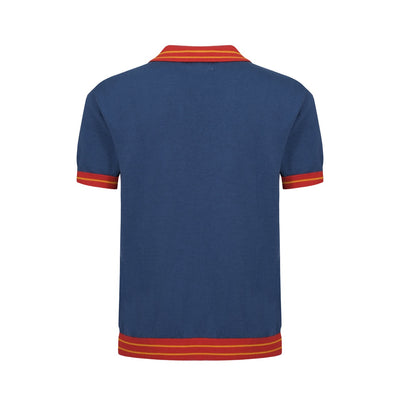 OXKNIT Men Vintage Clothing 1960s Mod Style Casual Style Dark Blue Knit Retro Polo