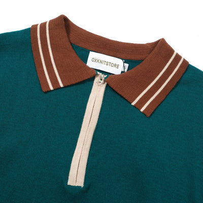 OXKNIT Men Vintage Clothing 1960s Mod Style Casual Style Green Knit Retro Polo