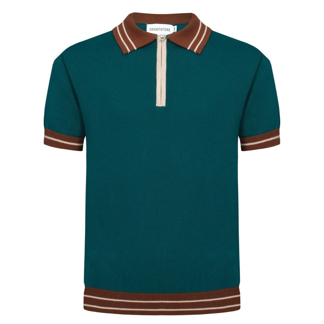 OXKNIT Men Vintage Clothing 1960s Mod Style Casual Style Green Knit Retro Polo