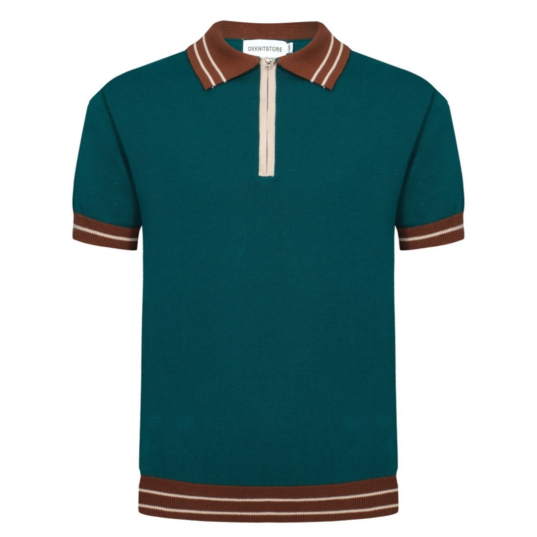 OXKNIT Men Vintage Clothing 1960s Mod Style Casual Style Green Knit Retro Polo