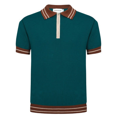 OXKNIT Men Vintage Clothing 1960s Mod Style Casual Style Green Knit Retro Polo