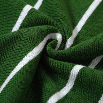 OXKNIT Men Vintage Clothing 1960s Mod Style Casual Vertical stripes Dark Green Polo Knitted Retro Wear