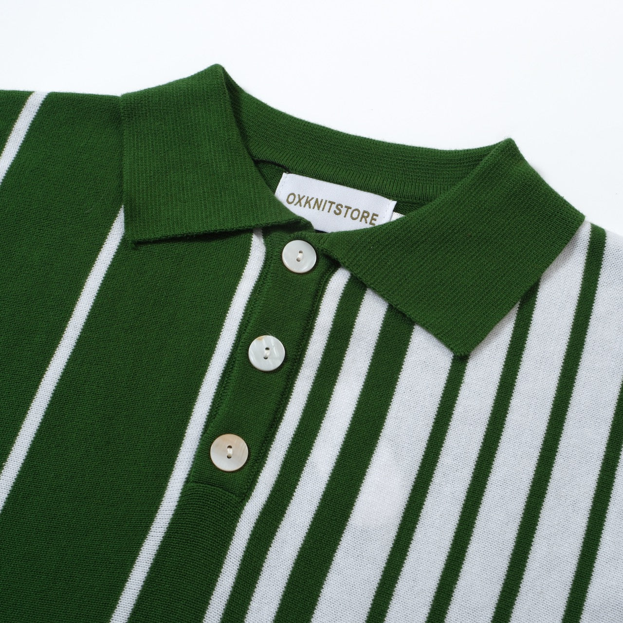 OXKNIT Men Vintage Clothing 1960s Mod Style Casual Vertical stripes Dark Green Polo Knitted Retro Wear