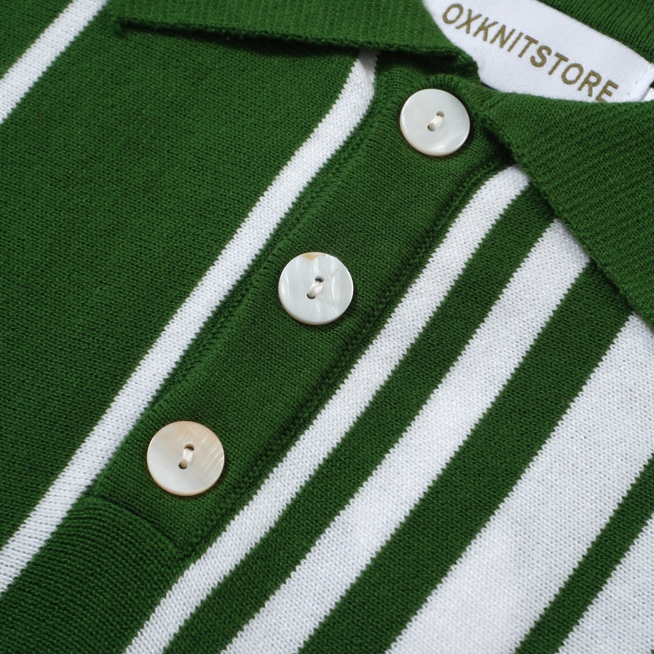 OXKNIT Men Vintage Clothing 1960s Mod Style Casual Vertical stripes Dark Green Polo Knitted Retro Wear
