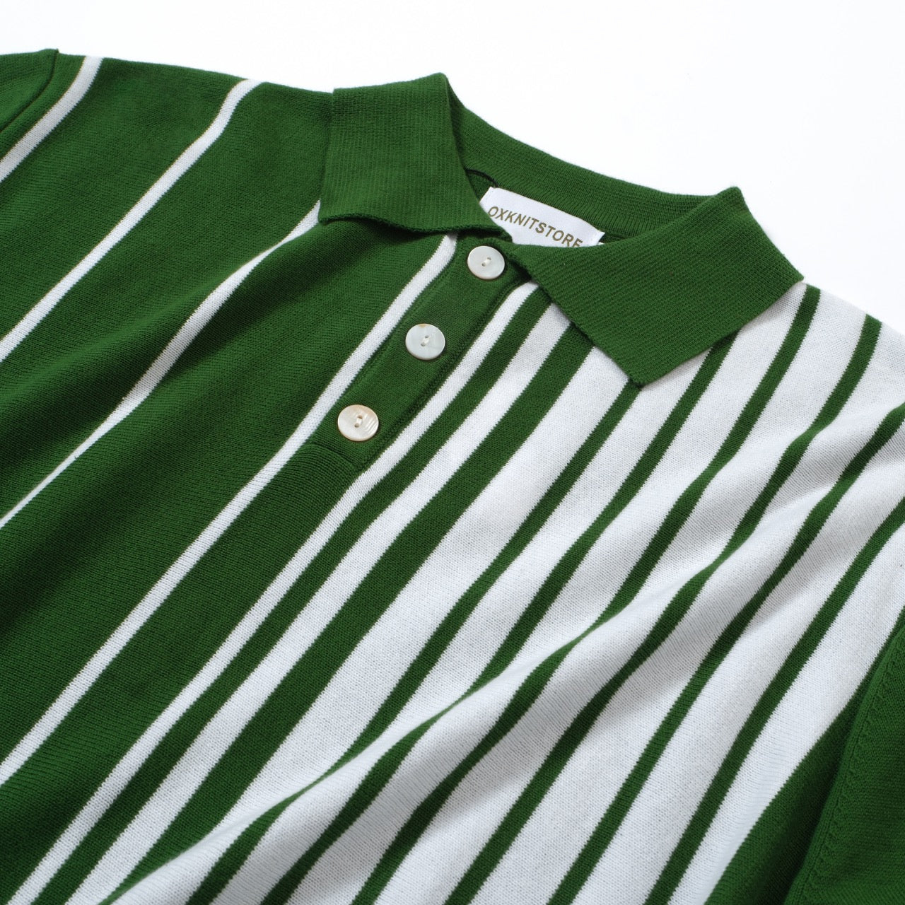 OXKNIT Men Vintage Clothing 1960s Mod Style Casual Vertical stripes Dark Green Polo Knitted Retro Wear