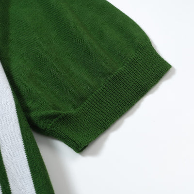 OXKNIT Men Vintage Clothing 1960s Mod Style Casual Vertical stripes Dark Green Polo Knitted Retro Wear