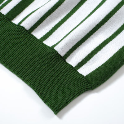 OXKNIT Men Vintage Clothing 1960s Mod Style Casual Vertical stripes Dark Green Polo Knitted Retro Wear
