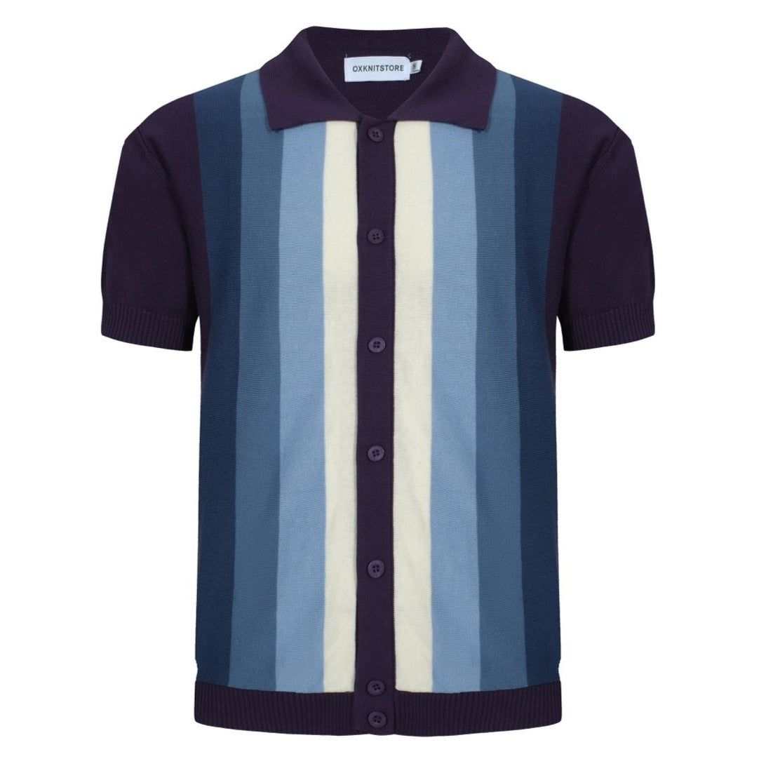 OXKNIT Men Vintage Clothing 1960s Mod Style Casual Violet Classic Button Knit Retro Polo
