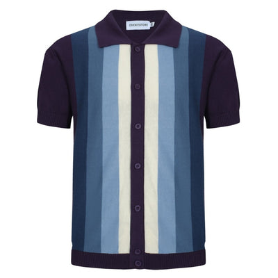 OXKNIT Men Vintage Clothing 1960s Mod Style Casual Violet Classic Button Knit Retro Polo