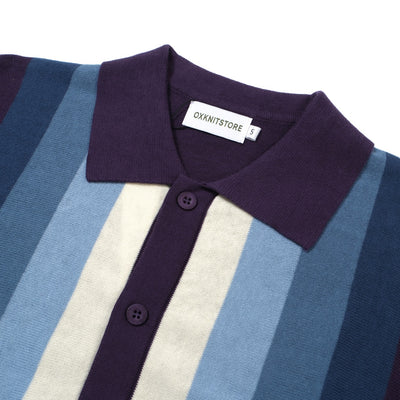 OXKNIT Men Vintage Clothing 1960s Mod Style Casual Violet Classic Button Knit Retro Polo