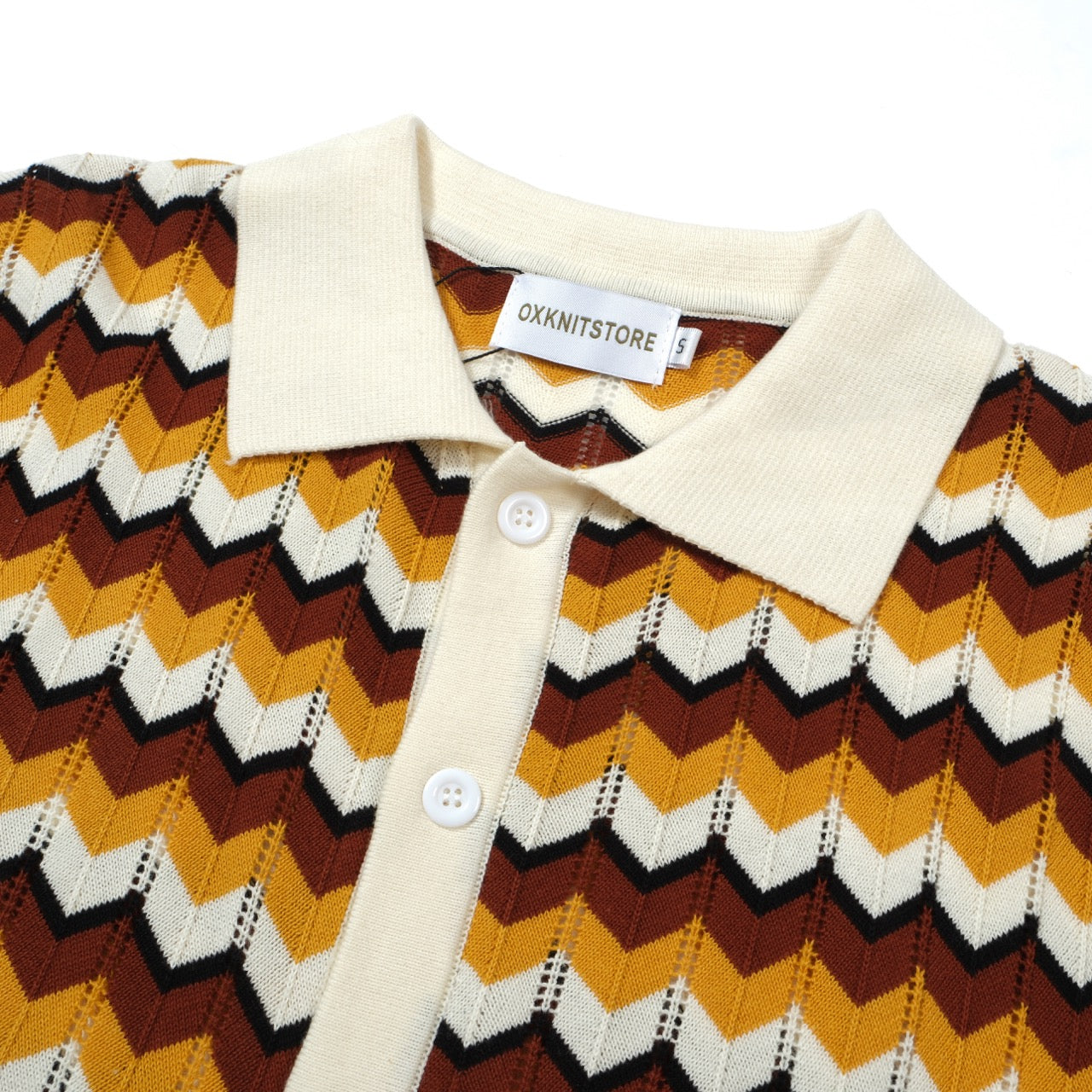 OXKNIT Men Vintage Clothing 1960s Mod Style Casual Wavy Stripes Beach Orange Knitted Resort Shirt Retro Polo
