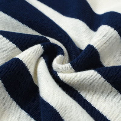 OXKNIT Men Vintage Clothing 1960s Mod Style Casual White Striped Navy Blue Polo Knitted Retro Top